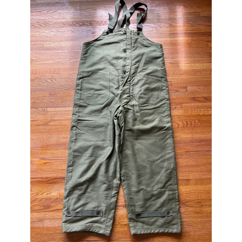 Vintage Military Olive Green Wool Lined Bib Overalls Workwear Coveralls